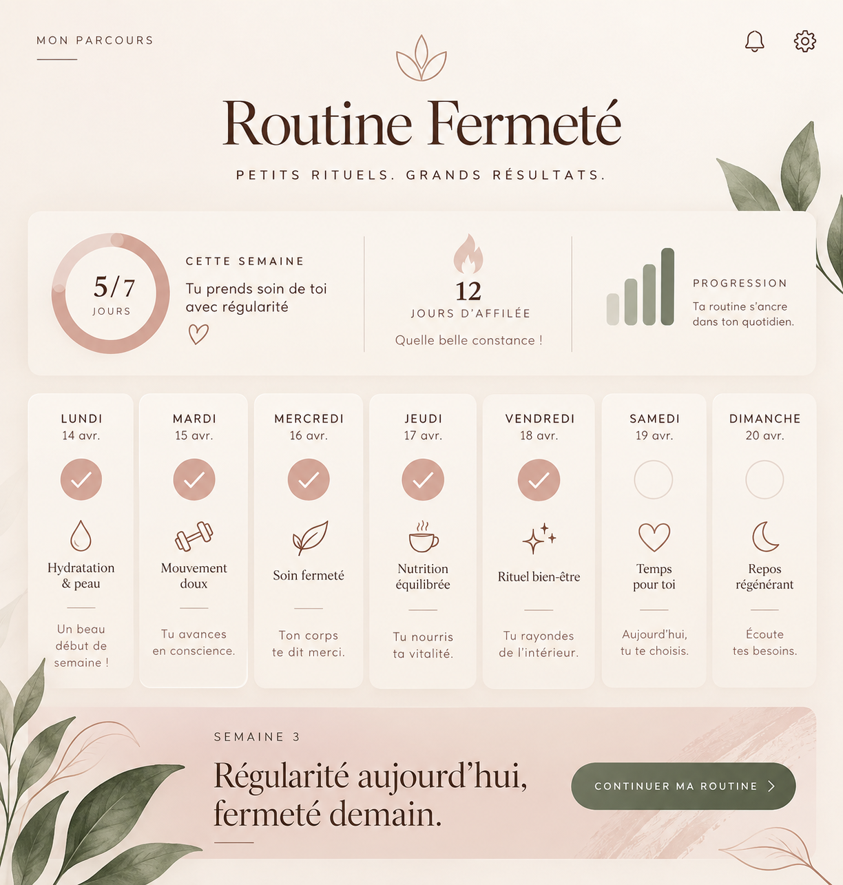 Suivi hebdomadaire des routines du lundi au dimanche